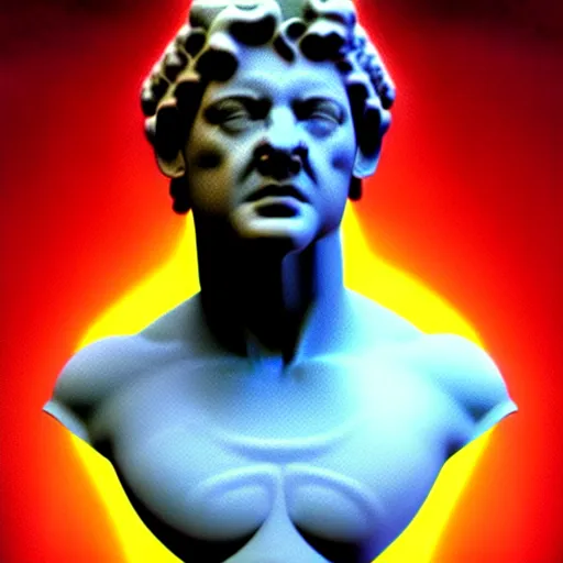 Image similar to 3 d sci - fi cgartist rendering of a hyper realistic marble greek statuary bust floating at the vast pulsating interdimensional fractal space portal at the psychedelic vaporwave event horizon directed by col price, trending on artstation