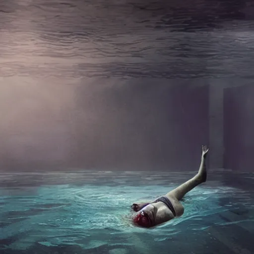 Image similar to highly detailed full body portrait of a zombie swimming underwater in a zombie - apocalypse, in a swimming pool, by greg rutkowski, octane render