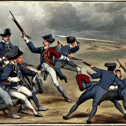 Image similar to first person perspctive. bayonet charge in 18th century.