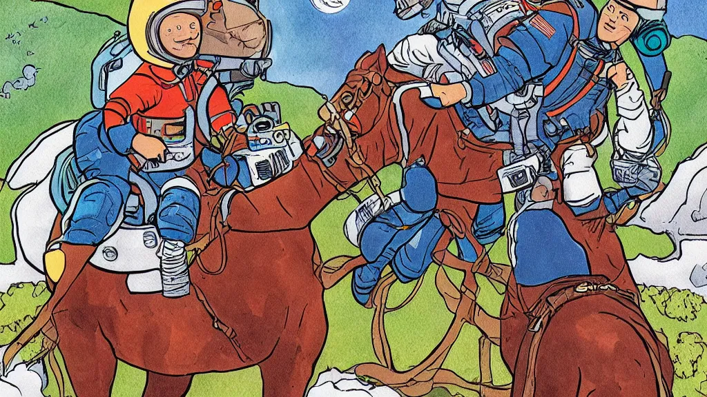 Image similar to horse backpack, a horse on an astronaut, a horse riding an astronaut, horse on top, art by bors matt