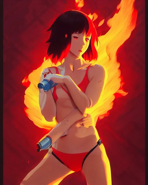 Prompt: female fireman, roaring flames!! | | very very anime!!!, beautiful fine - face, audrey plaza, realistic shaded perfect face, fine details. anime. realistic shaded lighting poster by ilya kuvshinov katsuhiro otomo ghost in the shell, magali villeneuve, artgerm, jeremy lipkin and michael garmash and rob rey