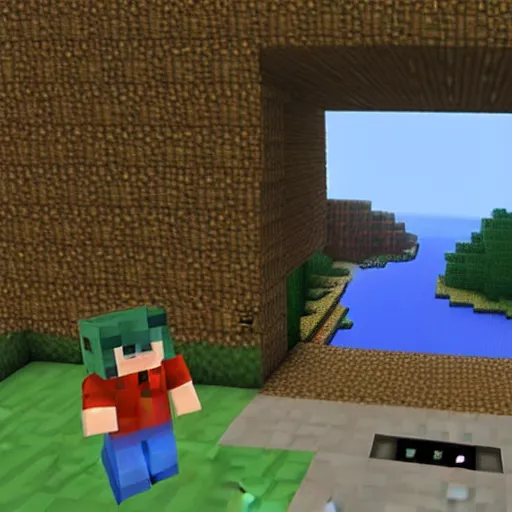 Image similar to Keanu Reeves in style of Minecraft plays Minecraft, screenshot from Minecraft