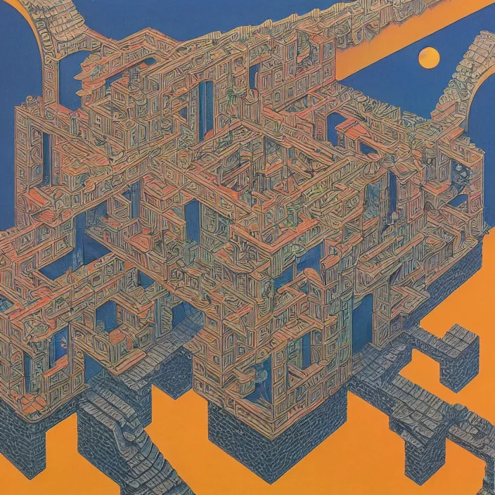 Image similar to lp cover of a 7 0's progressive rock album by mc escher, james jean, moebius, 8 k