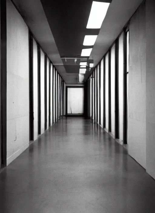Prompt: a photograph of a symmetrical hallway designed by basquiat, 3 5 mm, film camera, dezeen, architecture, minimal, art installation