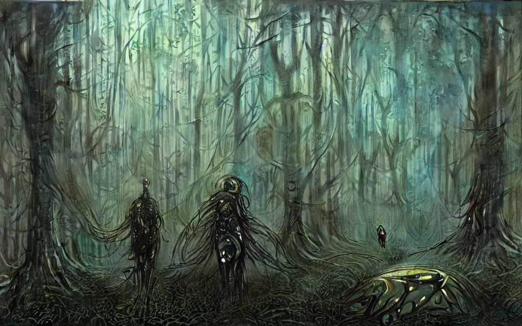 Prompt: a futurist techno - spirit cybernetic forest, future perfect, award winning digital art by santiago caruso and bruce pennington