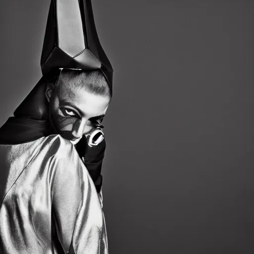 Image similar to fashion photography of model with the head of a doberman, wearing futuristic hip - hop fashion, inside berghain, futuristic fashion, photo 3 5 mm leica, hyperdetail, 8 k, very detailed, black and white