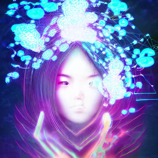 Prompt: abstract expression, subconscious connects, dimensional consciousness, fantastical, ultra realistic asian girl glitch art, soft glows, intricate details, artifacts, luminous skies, transparent brain, highly detail