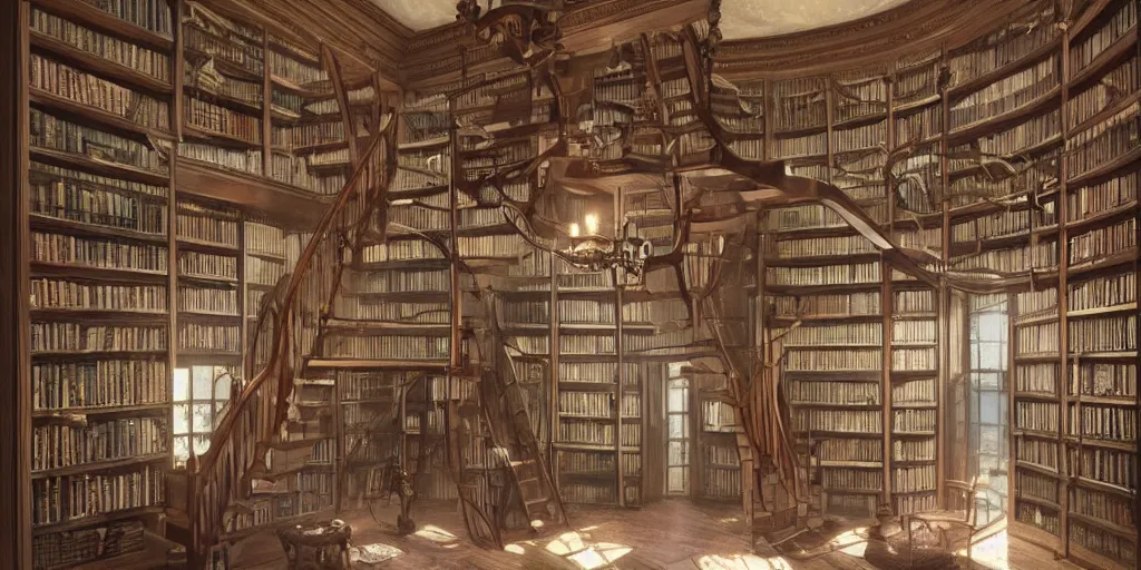 photo of a stunning two story mansion library room. Stable Diffusion