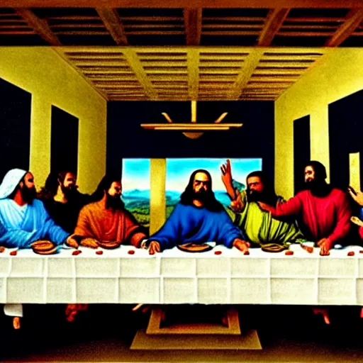 Prompt: kanye west replaces jesus christ in the last supper painting