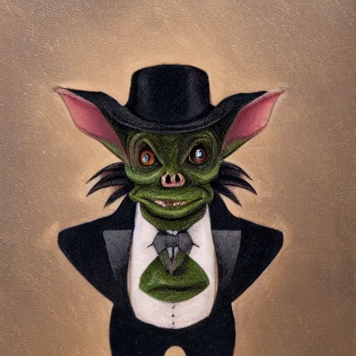 Image similar to goblin in a black tuxedo, 8 k