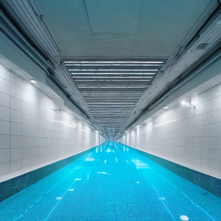 Prompt: photo of endless underground pool corridors highly detailed 8 k hdr smooth sharp focus high resolution award - winning photo