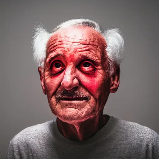 Image similar to an old man with glowing red eyes