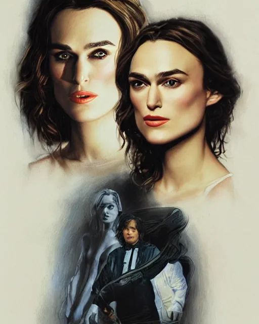 Prompt: movie poster portrait of keira knightley, drew struzan style art