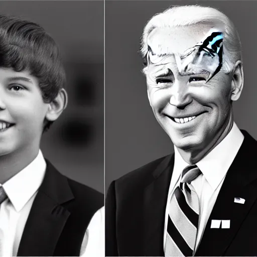 Image similar to A photo of joe biden teams up with a teenage joe biden, perfect faces, 50 mm, award winning photography