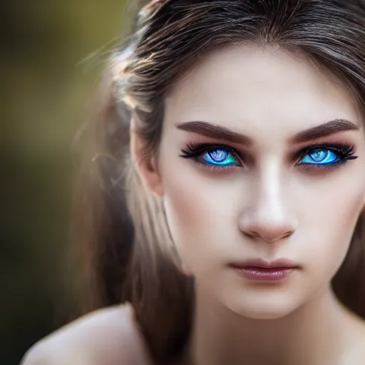 Image similar to photograph portrait of a beautiful alien, feminine, iridescent eyes, intricate detail, sigma 85mm f/1.4, 4k