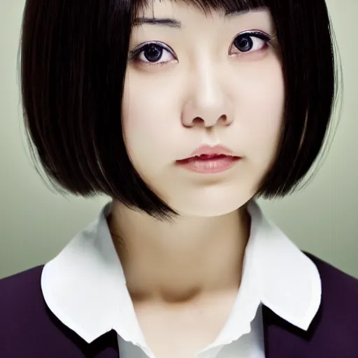 Image similar to a pretty young girl of 2 5, japanese, with big eyes, short shoulder - length hair and a suit ， by ringeko