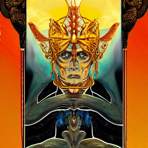 Image similar to the artificial general intelligence tarot card, artstation, technology, fractals