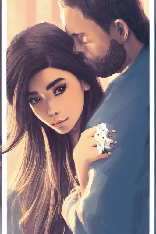 Prompt: madison beer as a beautiful homely wife greeting her husband home, cottagecore futuristic, artstation, 8 k, beautiful, symmetrical face digital art
