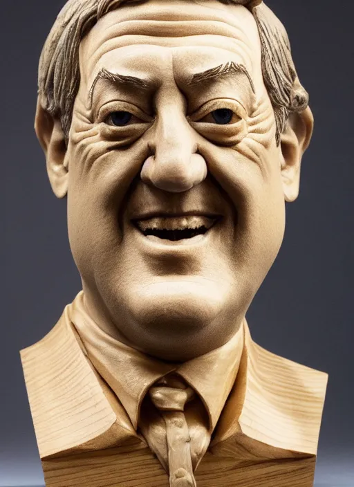 Prompt: high intricate bust of stephen fry 1 9 7 0 carved from wood in baroque style, studio light, maria panfilova, andrea savchenko, mike kime, ludovic plouffe, qi sheng luo, oliver cook, trending on artstation