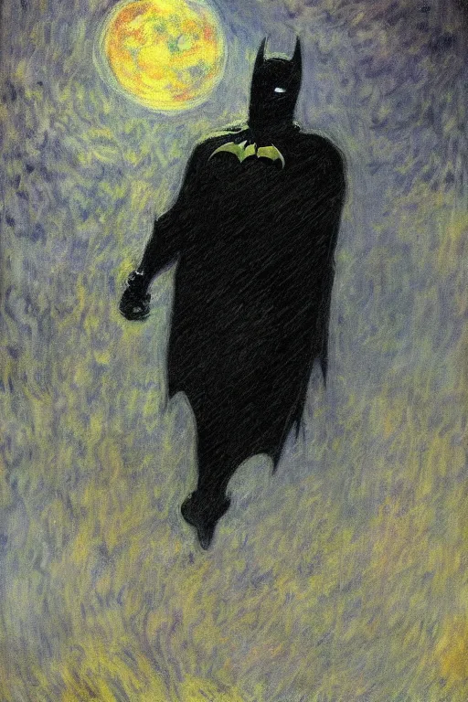 Image similar to Batman portrait atmospheric painting in the moonlight by Claude Monet