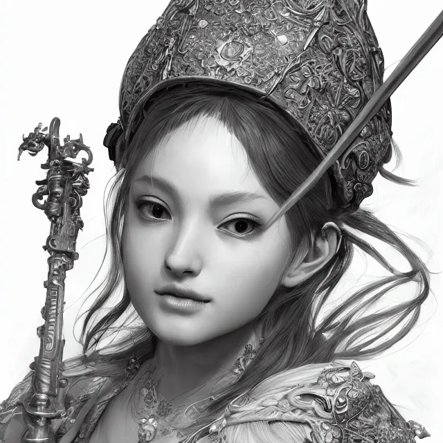 Image similar to studio portrait of neutral good colorful female cleric bard healer as absurdly beautiful, elegant, young sensual gravure idol, ultrafine hyperrealistic detailed face illustration by kim jung gi, irakli nadar, intricate linework, sharp focus, bright colors, matte, octopath traveler, final fantasy, unreal engine highly rendered, global illumination, radiant light, intricate environment