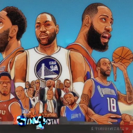 Image similar to nba gta cover, digital art