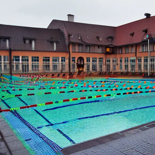 Image similar to rainy day at outdoor swimming pool in polish town