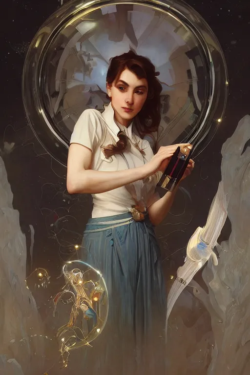 Image similar to a scientist girl doing mad science, intricate, elegant, highly detailed, digital painting, artstation, concept art, smooth, sharp focus, illustration, art by artgerm and greg rutkowski and alphonse mucha and william - adolphe bouguereau