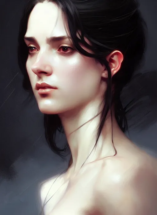 Prompt: character concept portrait of an attractive young Spanish female wizard with pale skin, dark vibe, intricate, elegant, digital painting, concept art, smooth, sharp focus, illustration, from Metal Gear, by Ruan Jia and Mandy Jurgens and William-Adolphe Bouguereau, Artgerm,