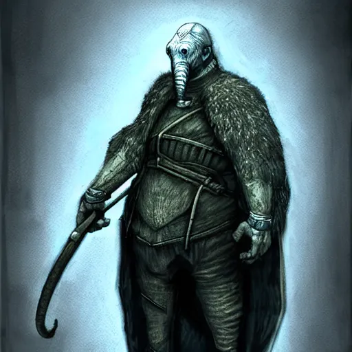 Prompt: elefant - human hybrid eldenring boss. bloodbourne, fromsoftware, conceptart.