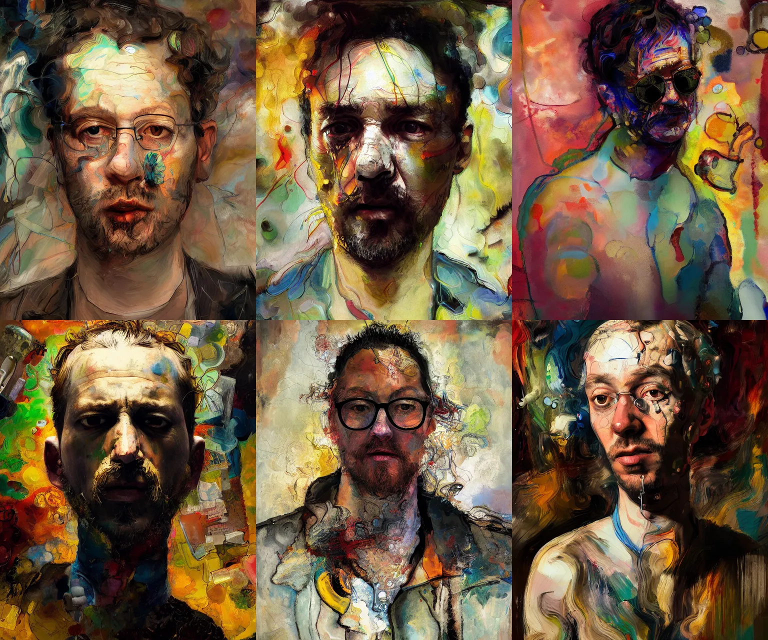 Prompt: portrait of an alcoholic, in the style of disco elysium, expressionism, artstation, trending, by aleksander rostov, jenny saville, rembrandt, alex kanevsky, wassily kandinsky, dave mckean, yoshitaka amano