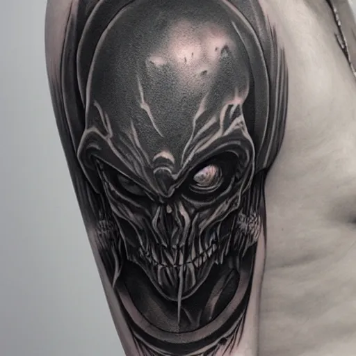 Prompt: detailed greyscale tattoo of diablo by Dmitriy Tkach