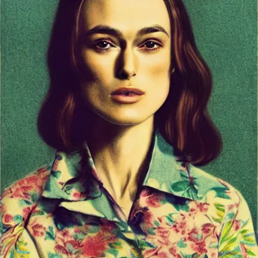 Prompt: “ keira knightley portrait by ikenaga yasunari and ayana otake and ko rakusui, 6 0 s poster, drawing, realistic, sharp focus, japanese, dreamy, nostalgia, faded, golden hues, floral clothes ”