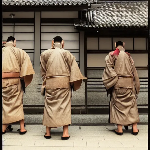 Image similar to real photo of a pair of japanese oni walking in kyoto, high detail,