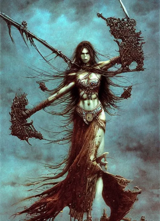 Prompt: warrior princess by Beksinski and Luis Royo