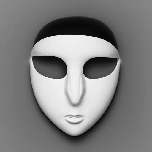 Image similar to professional photograph of a white porcelain mask, black background, light source on top, front view