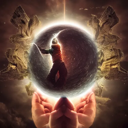 Prompt: a god holding a planet, 8K resolution, HDR, soft focus, macro photography, digital art, ambient occlusion, gothic art, hyperdetailed, Unreal Engine, ethereal, dynamic lighting, stunning visuals, creative, trending on art station, ultra detailed