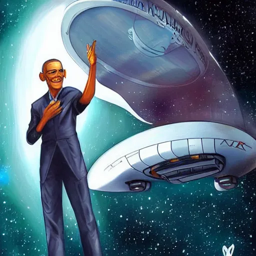 Prompt: Obama Captain of the starship enterprise, by Ross Tran