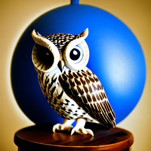 Prompt: owl perched on a globe, photo