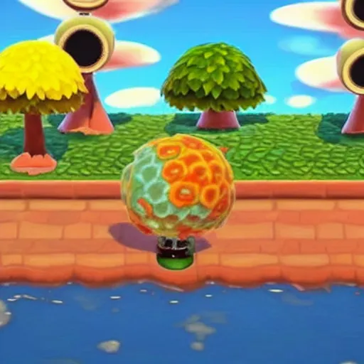 Prompt: picture of a nuclear explosion test in animal crossing new leaf