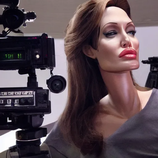 Image similar to animatronic Angelina Jolie, BTS photo, Stan Winston studios, detailed, 4k