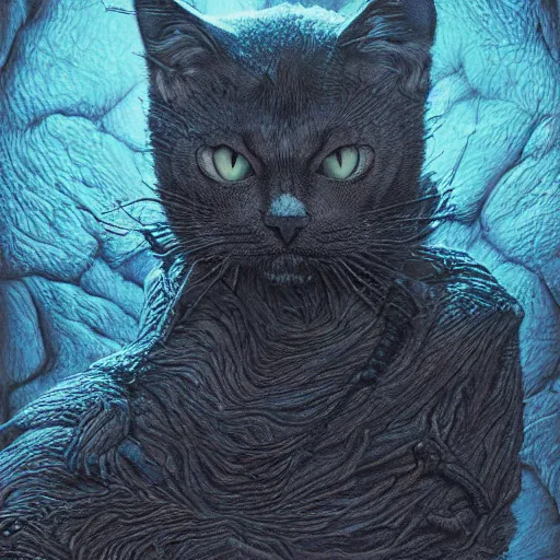 Prompt: photorealistic rendering of eldritch demon cat in the style of michael whelan, gustave dore, and stefan koidl. hyperdetailed photorealism, 1 0 8 megapixels, cinematic lighting.