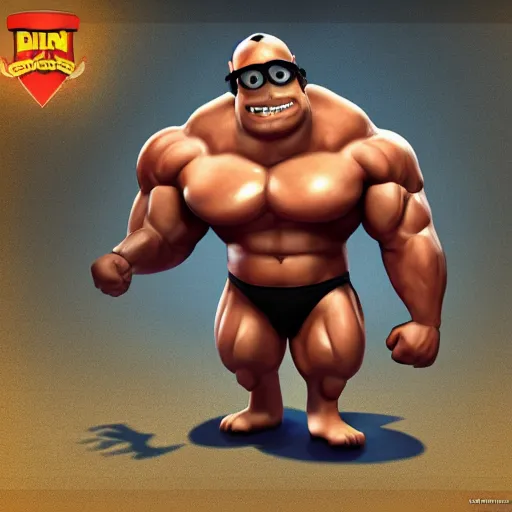 Image similar to minion as a bodybuilder, pixar, dreamworks, artstation