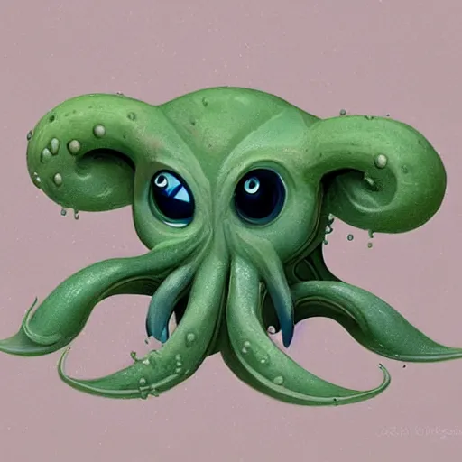 Image similar to cute baby cthulu splashing in the ocean, trending on artstation