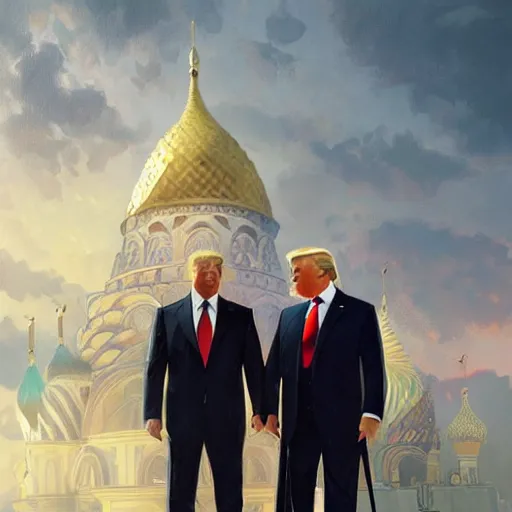 Image similar to vladimir putin marrying donald trump, elegant, highly detailed, digital painting, artstation, concept art, smooth, sharp focus, illustration, art by artgerm and greg rutkowski and alphonse mucha