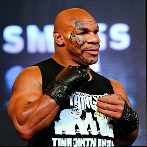 Image similar to mike tyson eating a handful of shrooms on joe rogan podcast