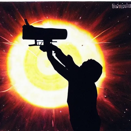 Image similar to so he shot at the sun with a gun, surreal