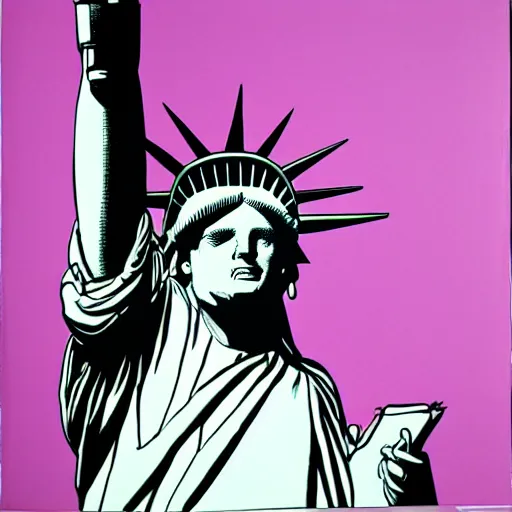 Prompt: andy warhol painting of the statue of liberty