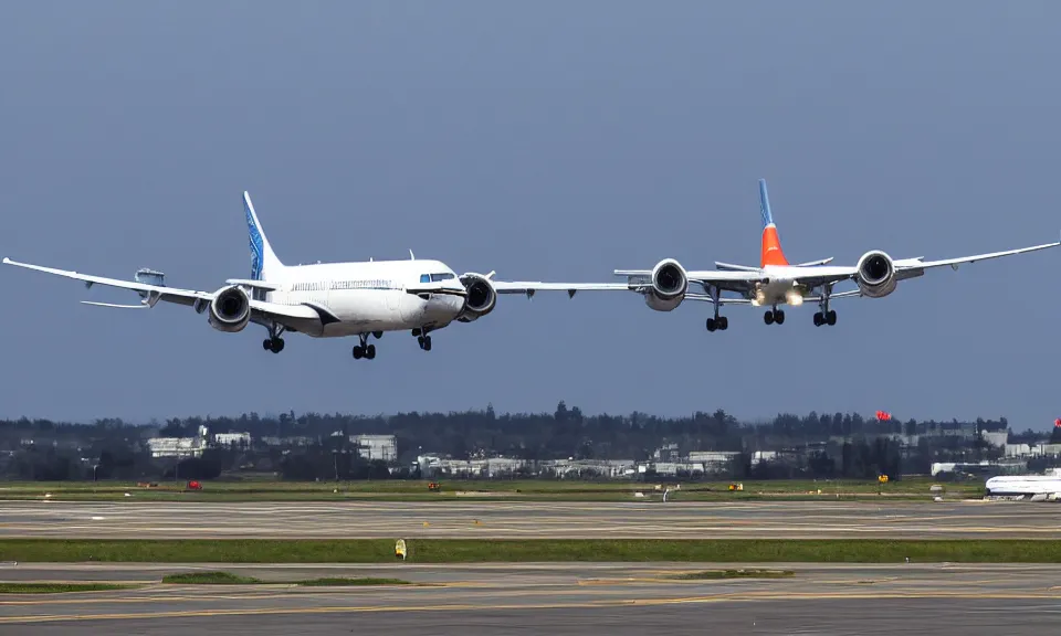 Prompt: photo of a plane landing at an airport