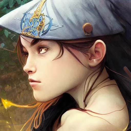 Prompt: a photorealistic wizard teenager wearing a wizard cap, sharp focus, illustration, art by artgerm and greg rutkowski and alphonse mucha